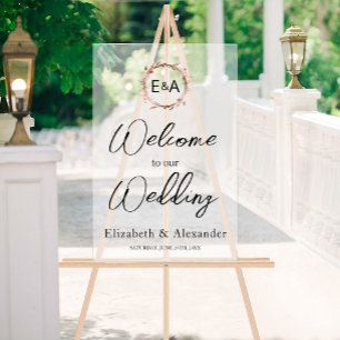 Frosted Acrylic Wedding Welcome Sign   Monogram