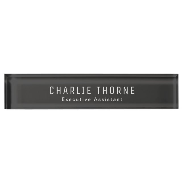 Frosted Black Desk Nameplate with Name and Title (Front)