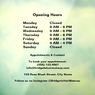 Frosted Black Modern business Opening Hours Window Cling