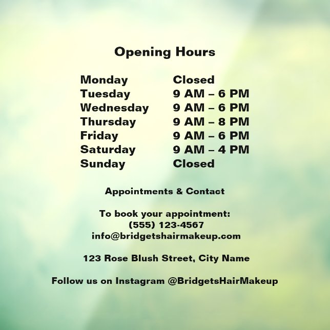 Frosted Black Modern business Opening Hours Window Cling (Sheet 3)