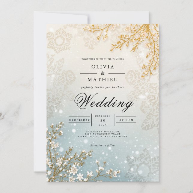 Frosted Bloom Winter Romance Wedding Invitation (Front)