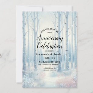 Frosted Blue Birch Forest Anniversary Party Invitation