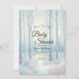 Frosted Blue Birch Forest Baby Shower Invitation