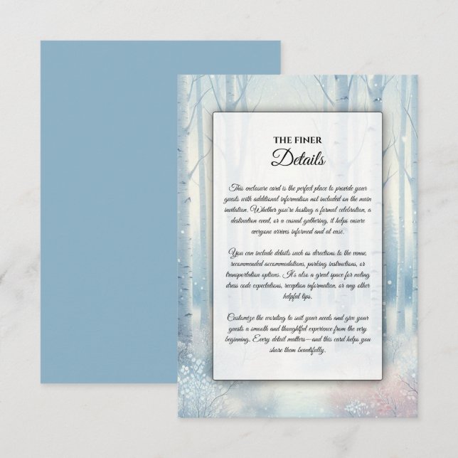 Frosted Blue Birch Forest Wedding Enclosure Card (Front/Back)