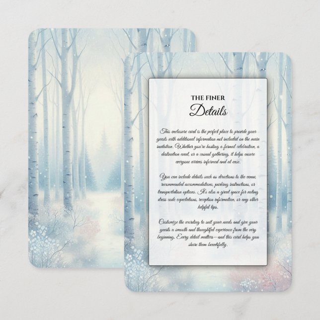 Frosted Blue Birch Forest Wedding Enclosure Card (Front/Back)