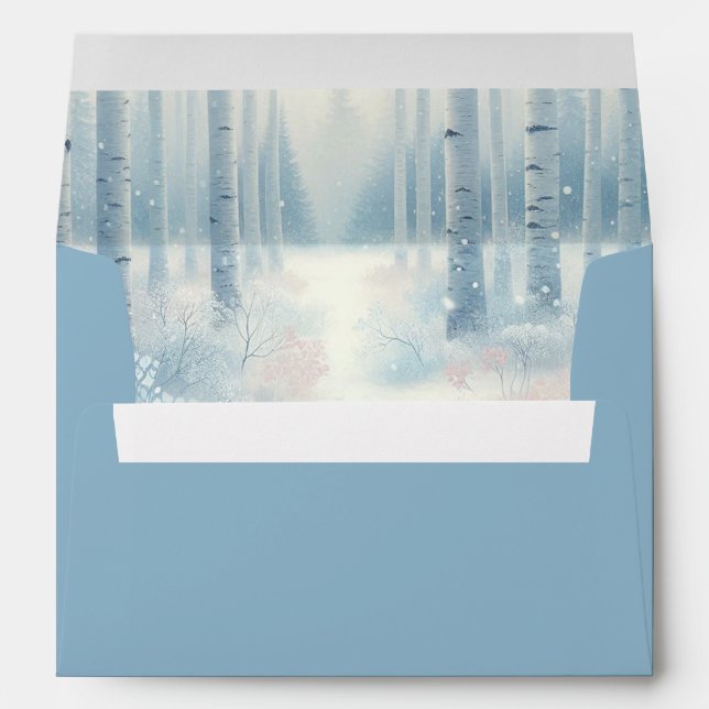 Frosted Blue Birch Forest Wedding Envelope (Back (Bottom))