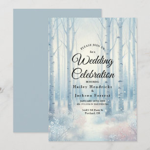 Frosted Blue Birch Forest Wedding Invitation