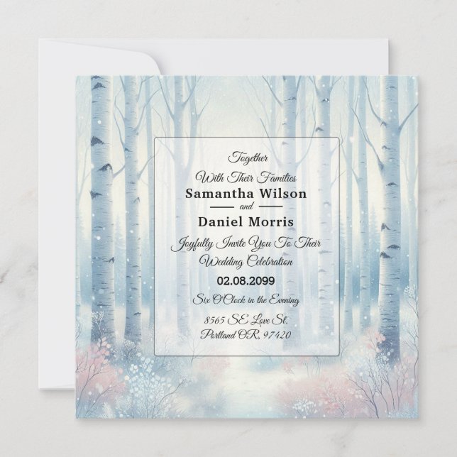 Frosted Blue Birch Forest Wedding Invitation (Front)