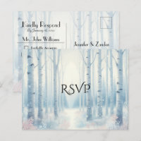 Frosted Blue Birch Forest Wedding RSVP