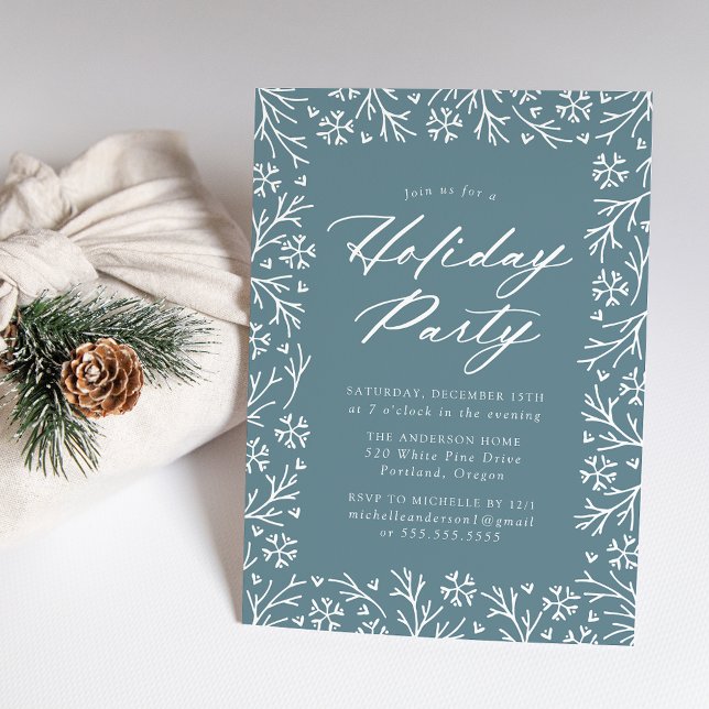Frosted Blue Elegant Snowflake Holiday Party Invitation (Creator Uploaded)