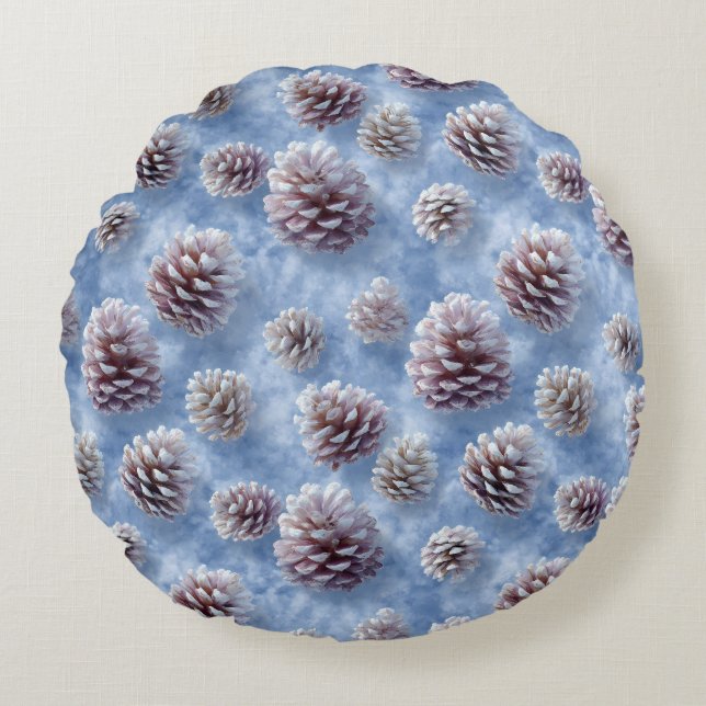 Frosted Blue Pinecones Pattern Throw Pillow (Front)