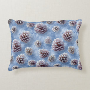 Frosted Blue Pinecones Pattern Throw Pillow