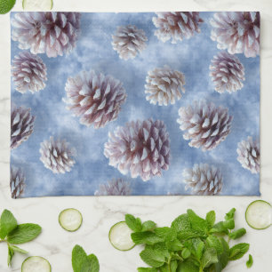Frosted Blue Pinecones Pattern Throw Pillow Kitchen Towel