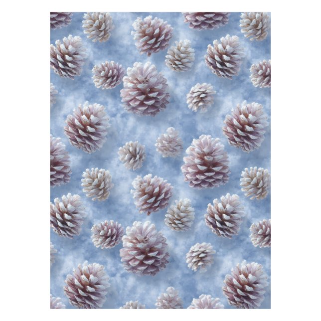 Frosted Blue Pinecones Pattern Throw Pillow Tablecloth (Front)