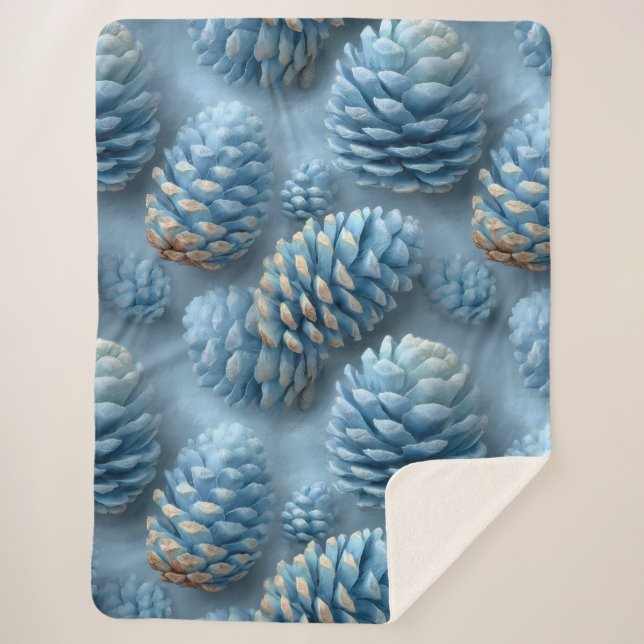 Frosted Blue Pinecones Sherpa Blanket (Front)