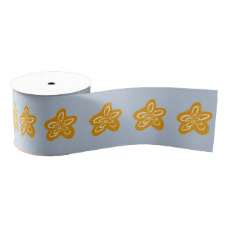 Frosted Blue Princess Golden Flowers Birthday Grosgrain Ribbon