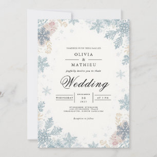 Frosted Blue Snowflakes Winter Wedding Invitation