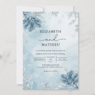 Frosted Blue Winter Blooms Wedding Invitation