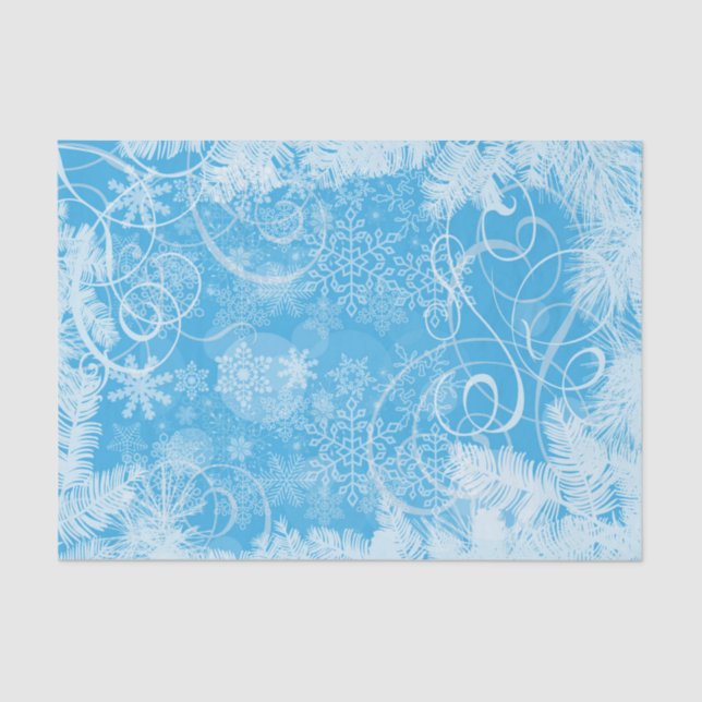 Frosted Blue Winter Swirls and Snowflakes Tissue Paper (Front)