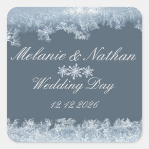 Frosted Blue Winter Wedding Custom Square Sticker