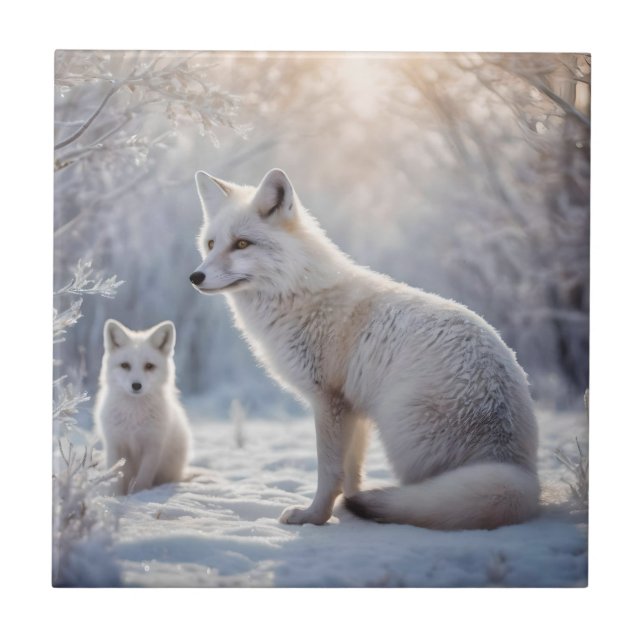 "Frosted Bonds: The Arctic Fox and Her Cub" Tile (Front)