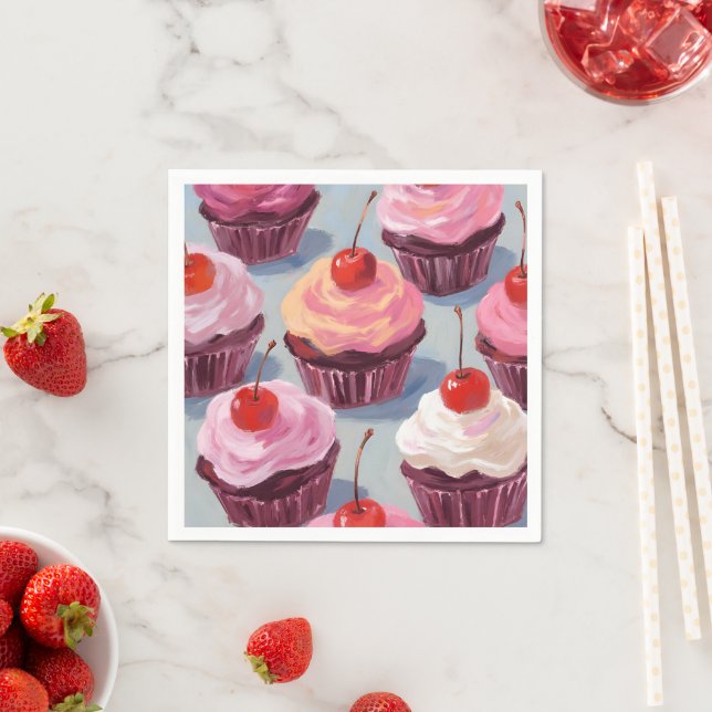 Frosted Cherry Cupcakes | Birthday Celebration Napkin (Insitu)