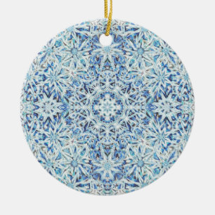 Frosted Crystal Bloom — Intricate Snowflake Design Ceramic Ornament