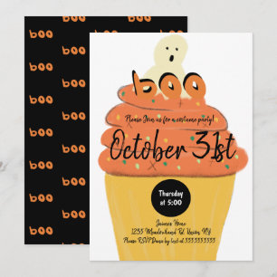 Frosted Cupcake Ghost Costume Halloween Party Invitation