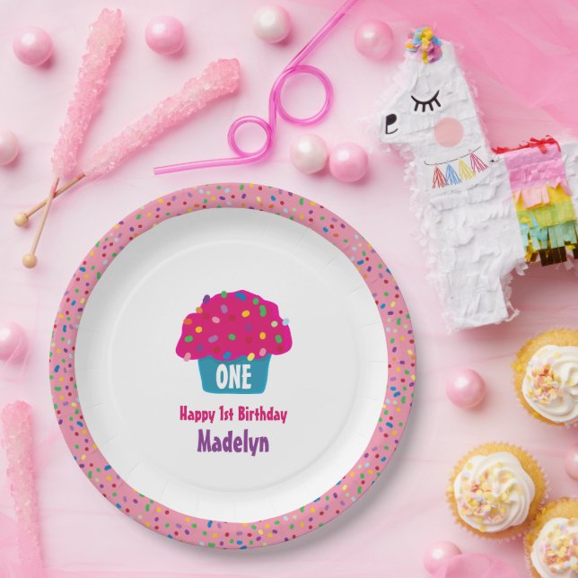 Frosted Cupcakes Rainbow Sprinkle Baking Design Paper Plate (Party)