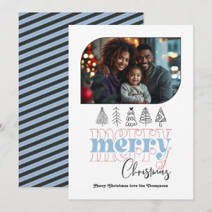 Frosted Dawn Modern Retro Doodle Christmas Photo Holiday Card