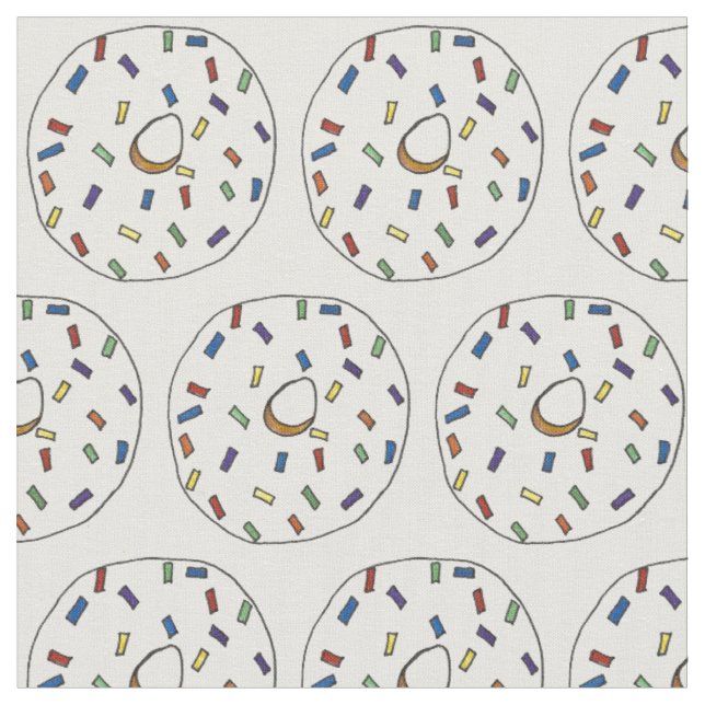 Frosted Doughnut Rainbow Sprinkles Doughnuts Food Fabric (Close Up)