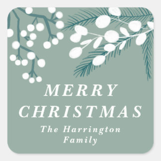 Frosted Eucalyptus Mint and White Christmas Square Sticker