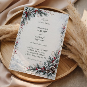 Frosted Evergreen Berry Winter Elegance Save The Date