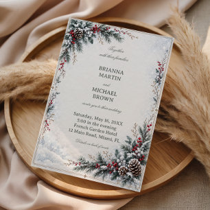 Frosted Evergreen Berry Winter Sophistication Invitation