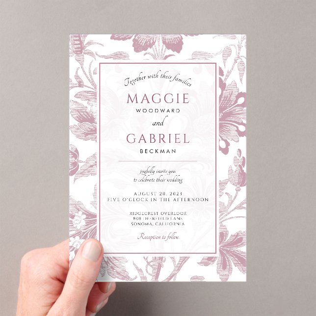 Frosted Floral Dusty Pink Wedding Acrylic Invitations (Insitu (Handheld))