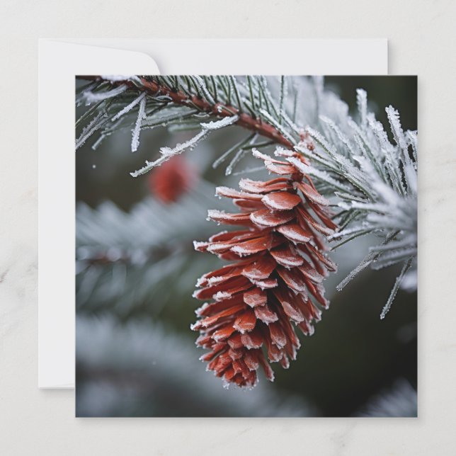 Frosted foliage, pinecone holiday greeting card (Front)