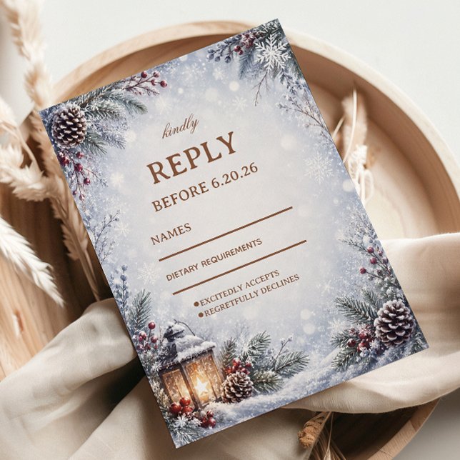 Frosted Forest Lantern Winter Romance RSVP Card (Creator Uploaded)