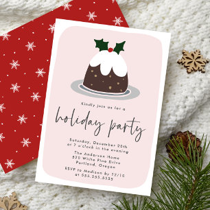 Frosted Fruitcake Holly Pink & Red Holiday Party Invitation