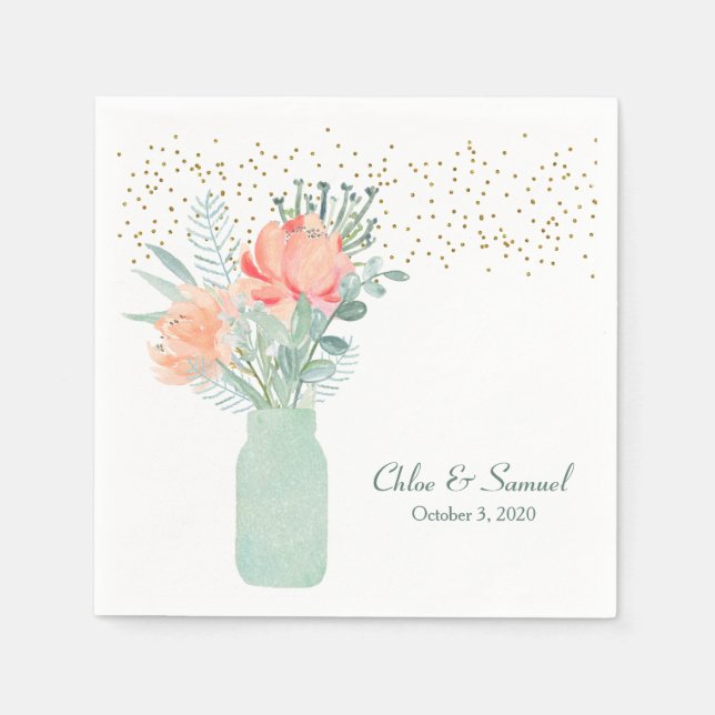 Frosted Glass Mason Jar Wedding Napkin (Front)