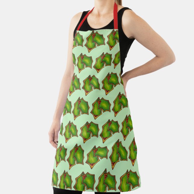 Frosted Holly Leaves Leaf Sugar Cookie Christmas Apron (Insitu)