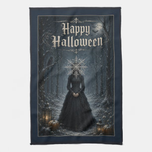 Frosted Midnight Halloween Enchantress Kitchen Towel