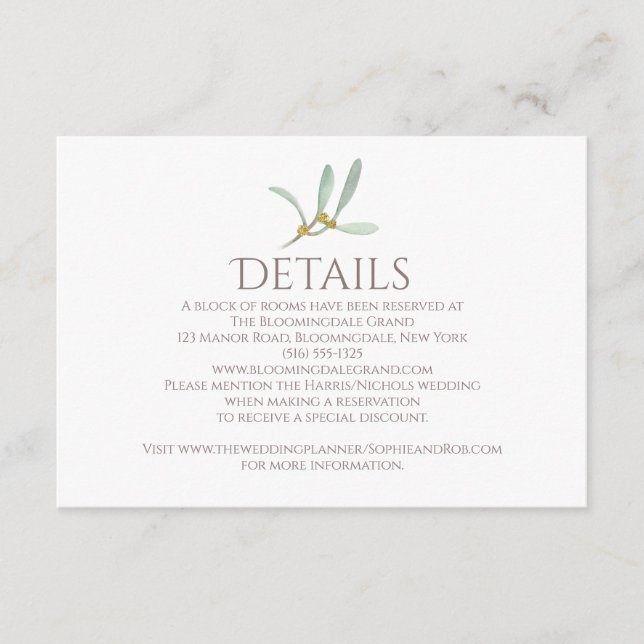 Frosted Mistletoe Winter Wedding Enclosure Card (Front)