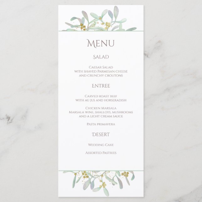 Frosted Mistletoe Winter Wedding Menu (Front)
