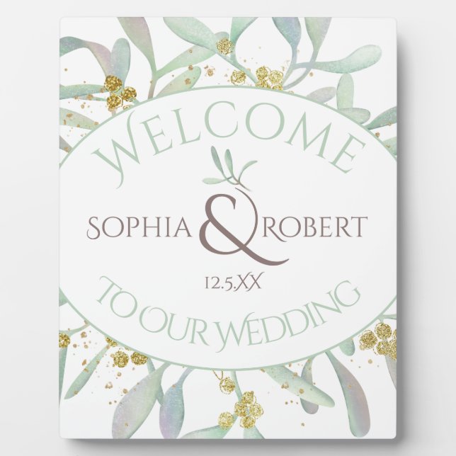 Frosted Mistletoe Winter Wedding Plaque (Front)