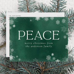 Frosted Peace Green Watercolor Non-Photo Holiday Postcard