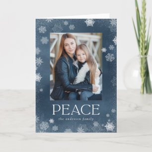 Frosted Peace Navy Watercolor Holiday Photo Card