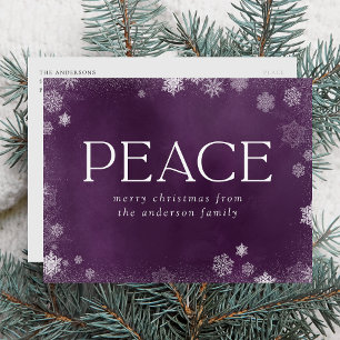 Frosted Peace Purple Watercolor Non-Photo Holiday Postcard
