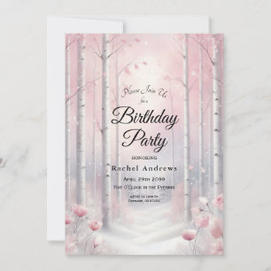 Frosted Petals in a Winter Woodland Birthday Party Invitation