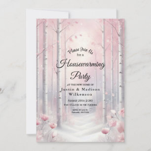 Frosted Petals in a Winter Woodland Housewarming Invitation
