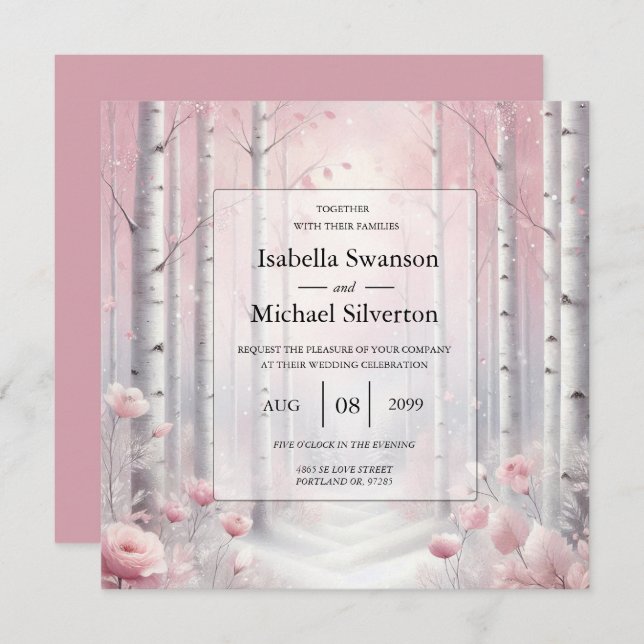 Frosted Petals in a Winter Woodland Wedding Invitation (Front/Back)